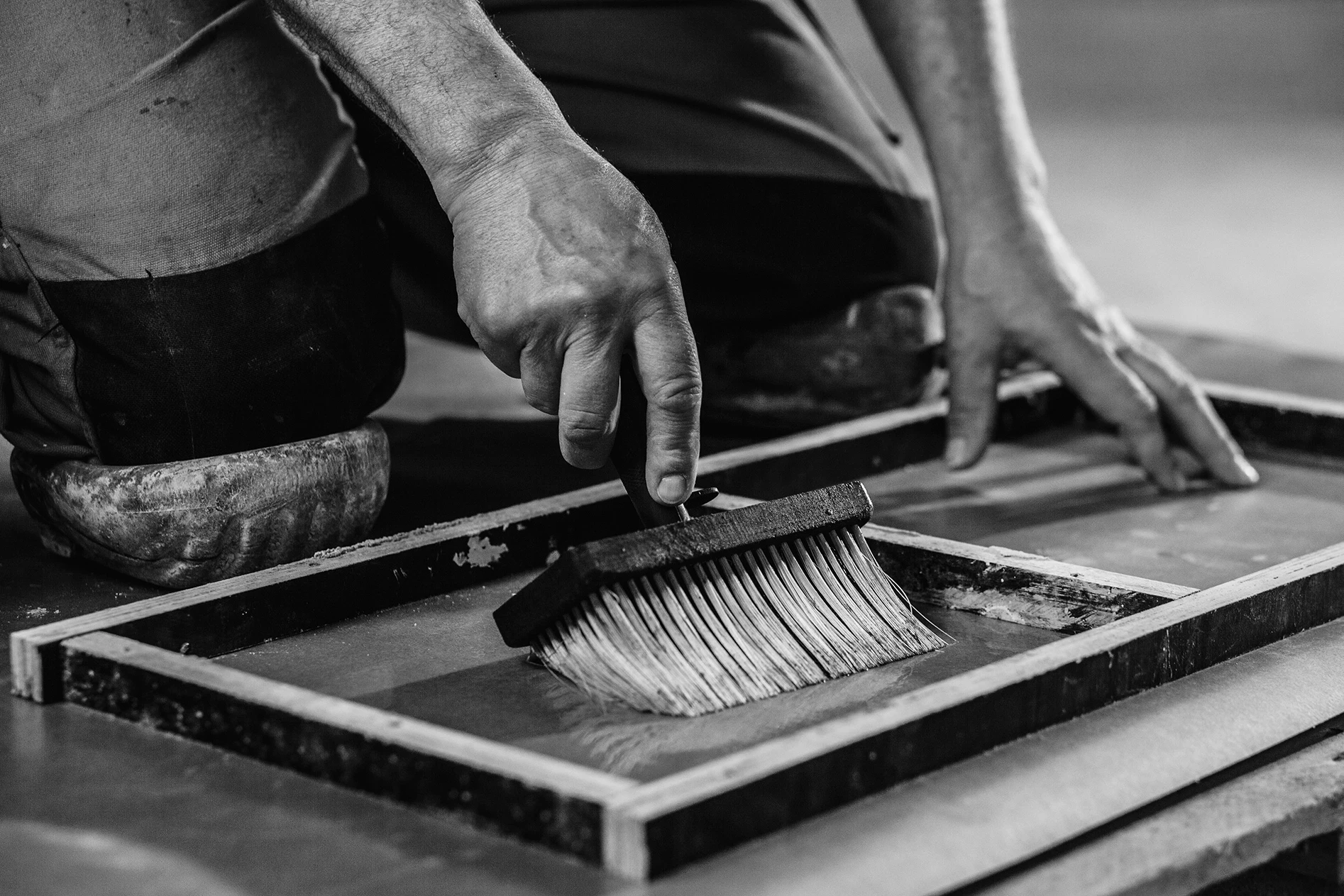 Terrazzo, Muster, Designboden, Handarbeit, Schwarz-Weiß, Ölen